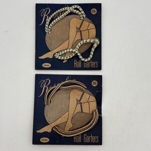 VTG Rosealea Roll Garters on Card Lot of 2 Elastic Striped‎ Hosiery Stocking